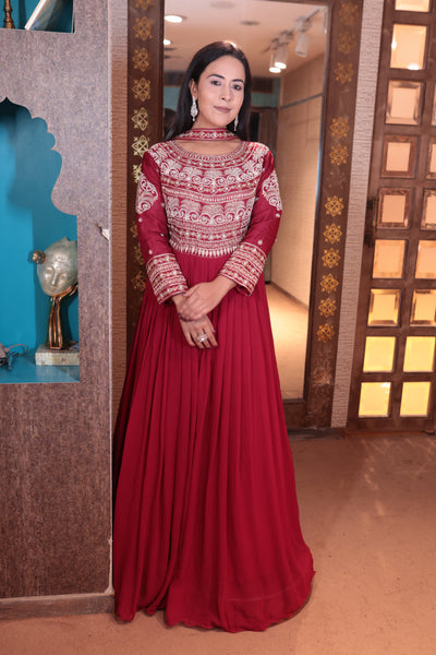 Cherry Red Grandeur Anarkali Gown (505 B-120)