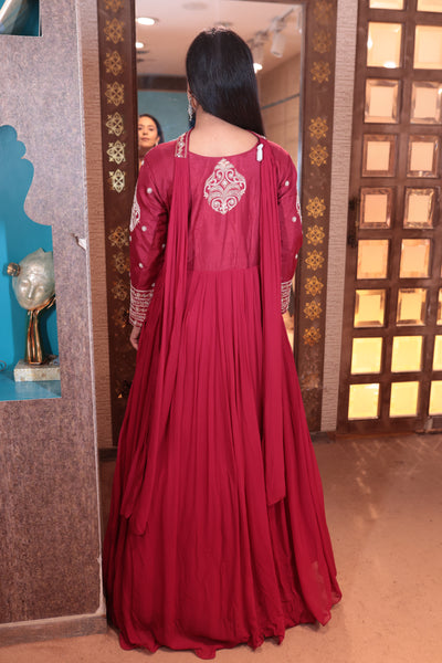 Cherry Red Grandeur Anarkali Gown (505 B-120)