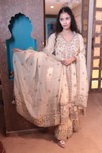 Cream Antique Gold Embroidered Kurta Set (FALAK M-91)