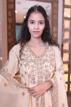Cream Antique Gold Embroidered Kurta Set (FALAK M-91)