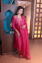 Fuchsia Pink & White Embroidered Kurti Set (2331 BS-62)