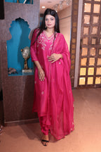 Fuchsia Pink & White Embroidered Kurti Set (2331 BS-62)