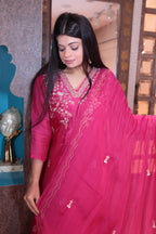 Fuchsia Pink & White Embroidered Kurti Set (2331 BS-62)