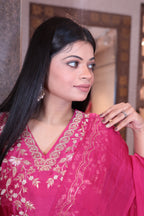 Fuchsia Pink & White Embroidered Kurti Set (2331 BS-62)