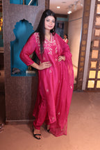 Fuchsia Pink & White Embroidered Kurti Set (2331 BS-62)