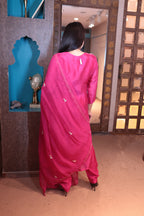 Fuchsia Pink & White Embroidered Kurti Set (2331 BS-62)