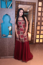 Deep Maroon Printed Kurta & Sharara Set (JM-3081 M-33)