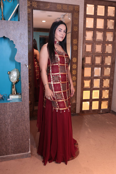 Deep Maroon Printed Kurta & Sharara Set (JM-3081 M-33)