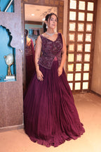 Plum Noir Peplum Gown with Crinkle Skirt (IR-0020 D-29)