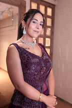 Plum Noir Peplum Gown with Crinkle Skirt (IR-0020 D-29)