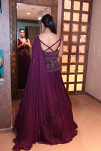 Plum Noir Peplum Gown with Crinkle Skirt (IR-0020 D-29)