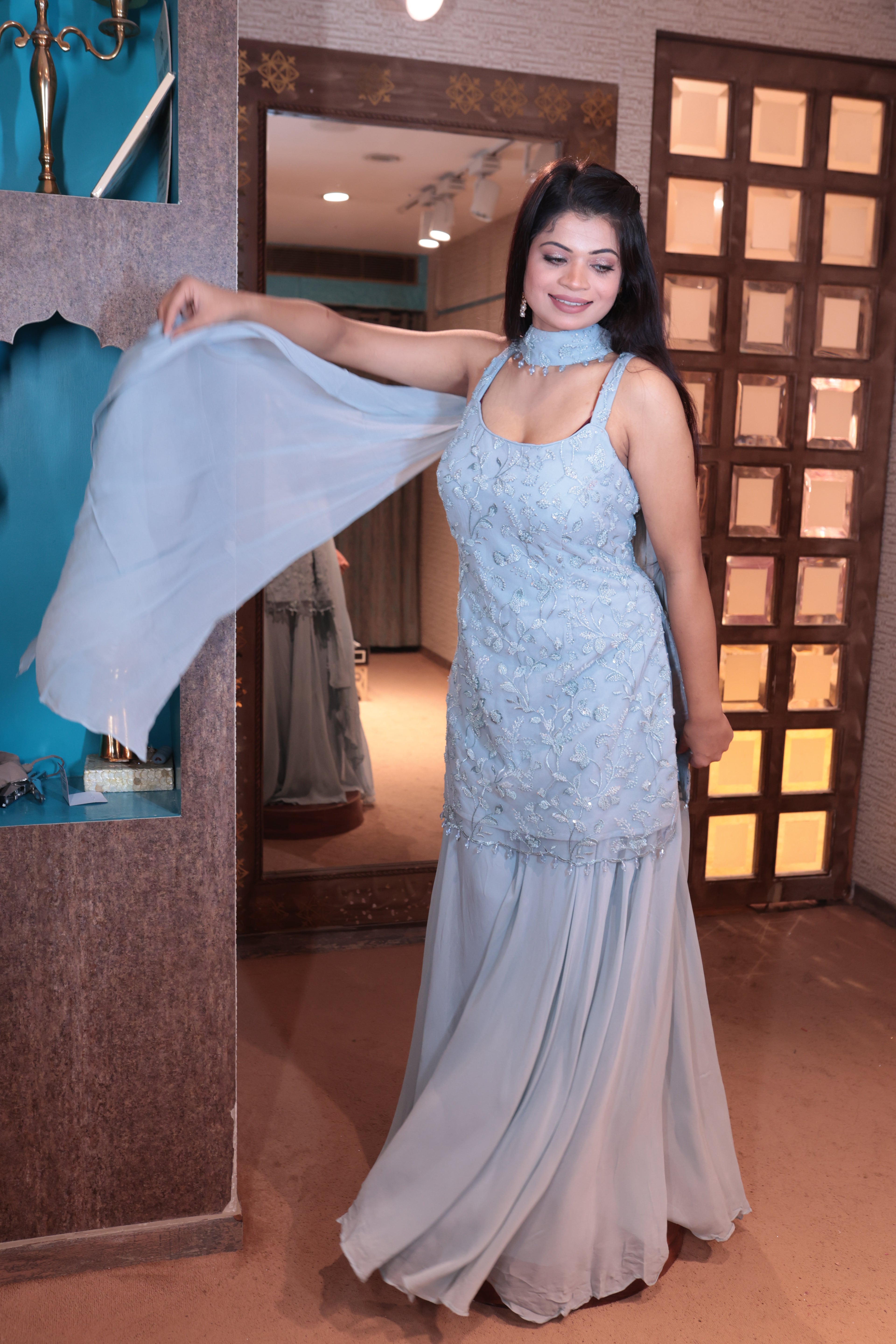 Soft Powder Blue Sharara Set with Delicate Embellishment (2413 M-13)