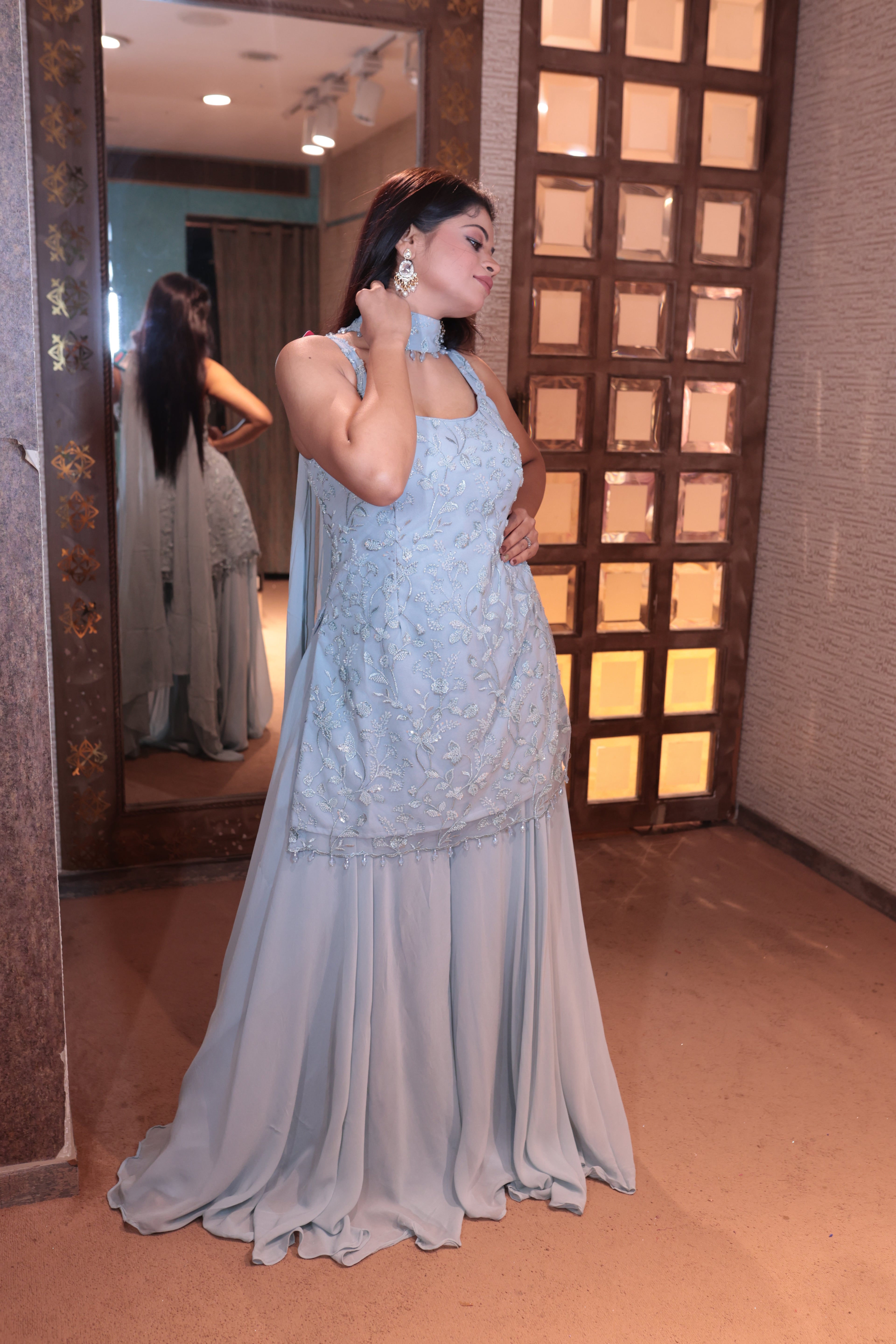 Soft Powder Blue Sharara Set with Delicate Embellishment (2413 M-13)
