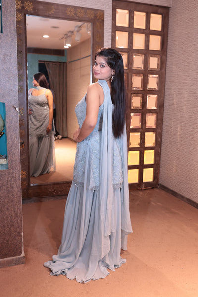 Soft Powder Blue Sharara Set with Delicate Embellishment (2413 M-13)