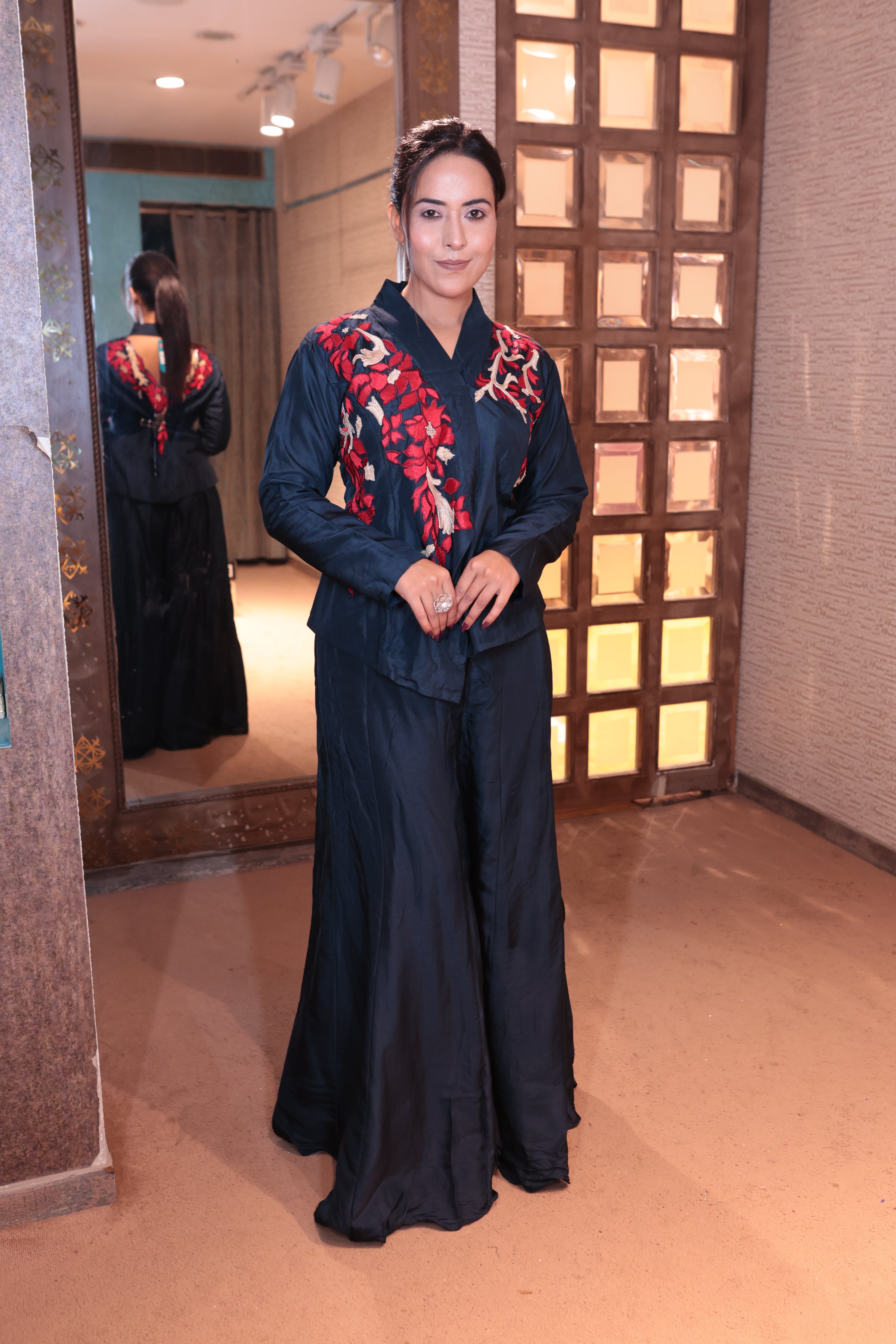 Deep Indigo Co-ord Set with Bold Floral Embroidery (S.B.D-1852B BS-32) Main image