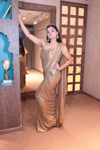 Golden Glamour Pre-Draped Saree Ensemble (3441 M-108)