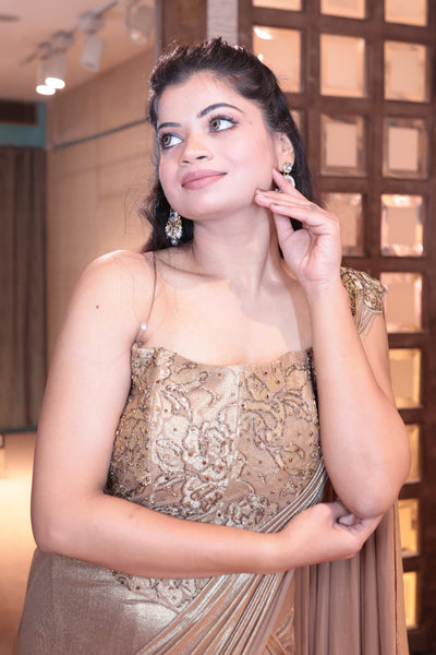 Golden Glamour Pre-Draped Saree Ensemble (3441 M-108)