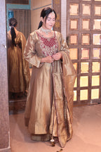 Gold Brocade Anarkali Suit with Palazzo Bottoms (P-2806 M-75)