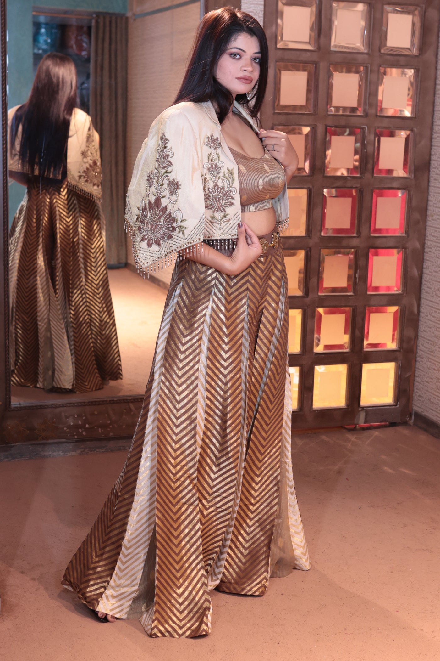 Contemporary Chevron Skirt and Cape Ensemble (MISHRI M-91)