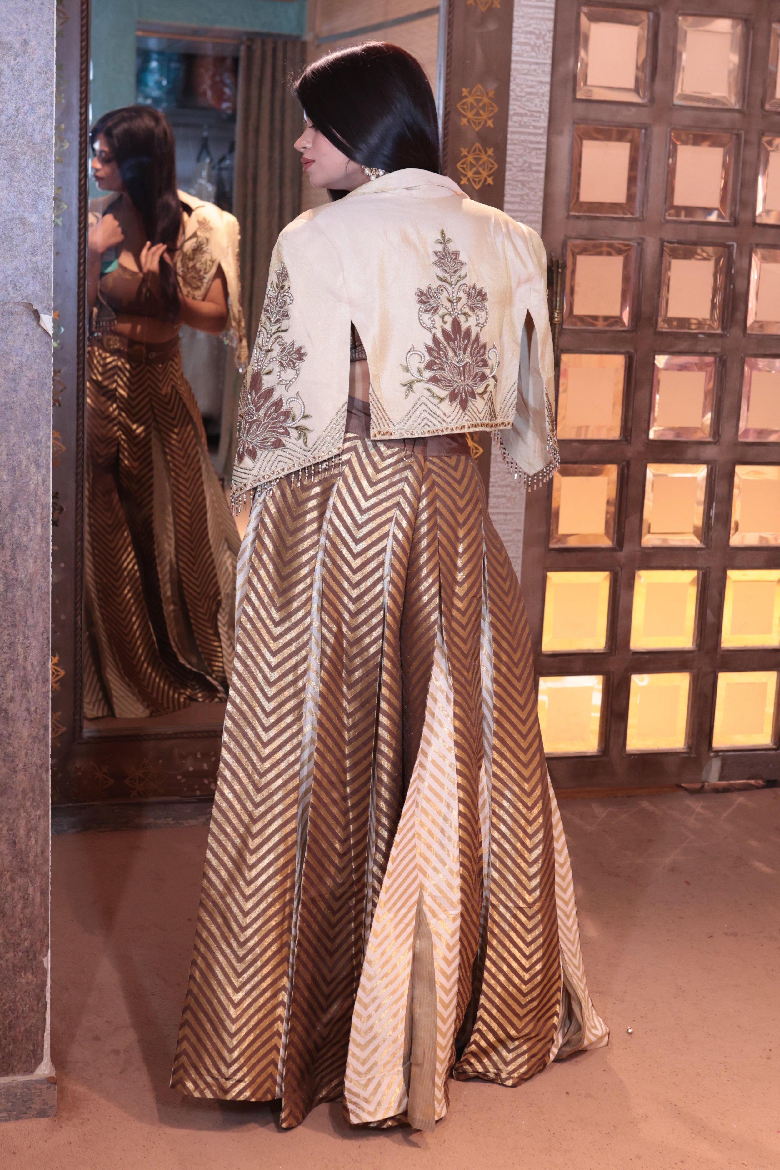 Contemporary Chevron Skirt and Cape Ensemble (MISHRI M-91)