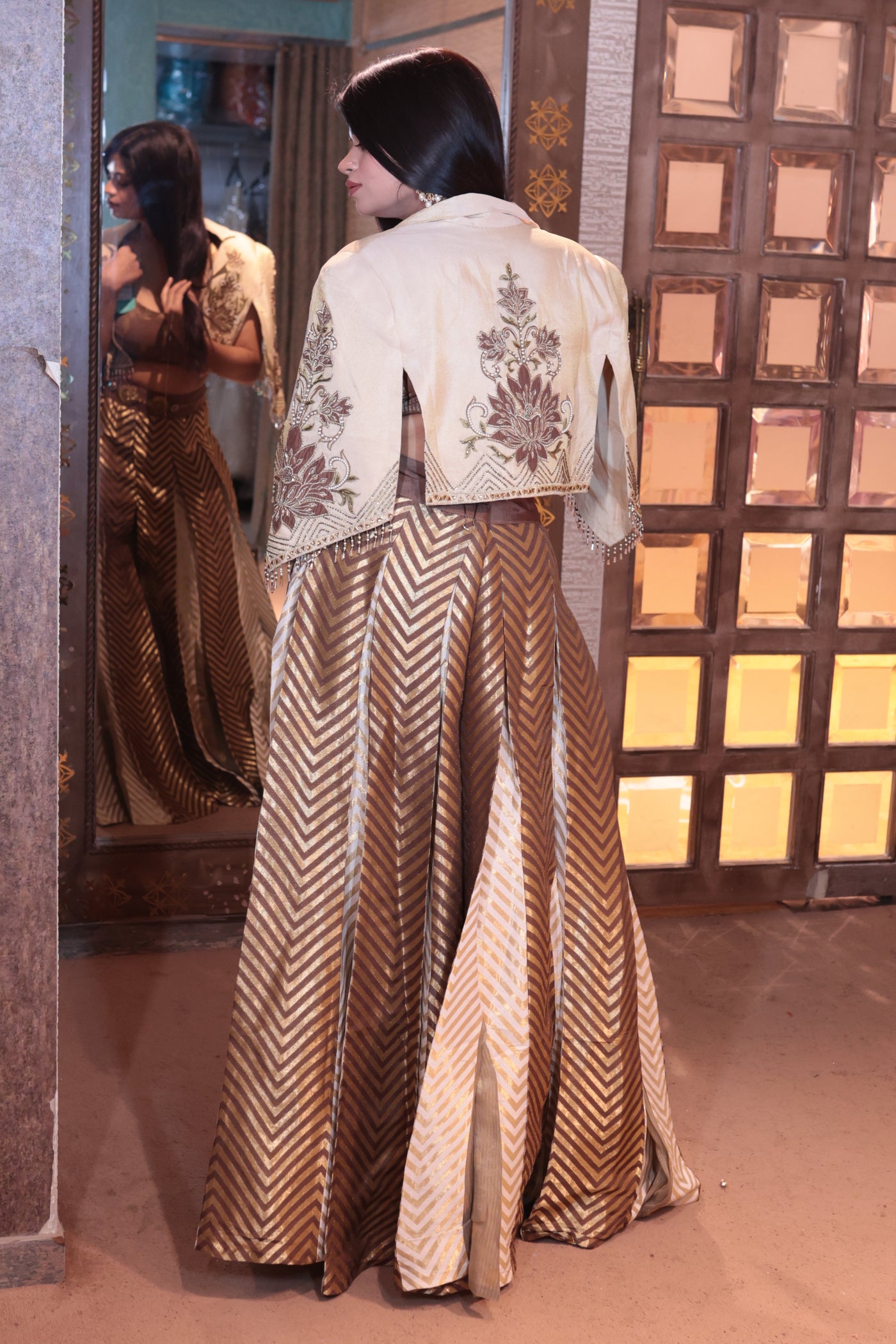 Contemporary Chevron Skirt and Cape Ensemble (MISHRI M-91)