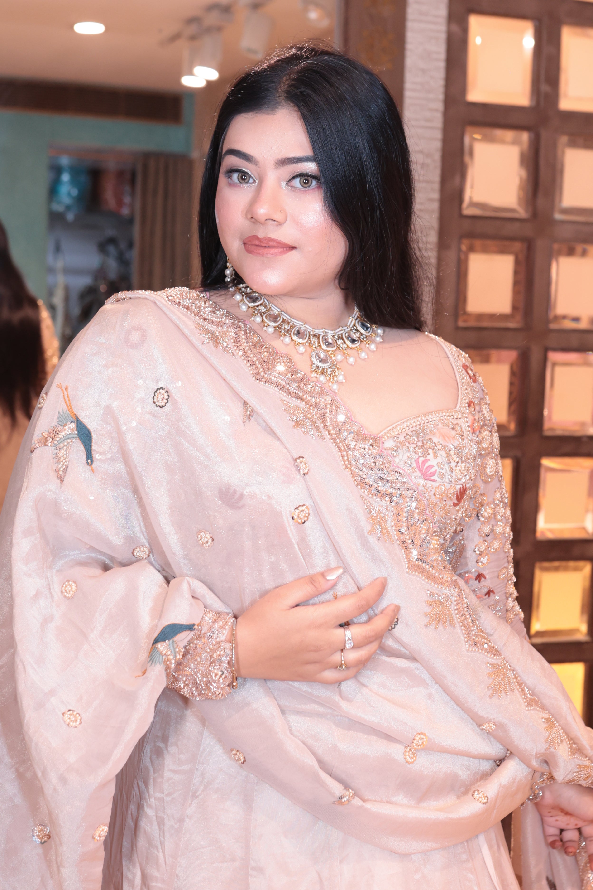 Blush Cream Embellished Lehenga with Nature Motifs (2206 M-107)