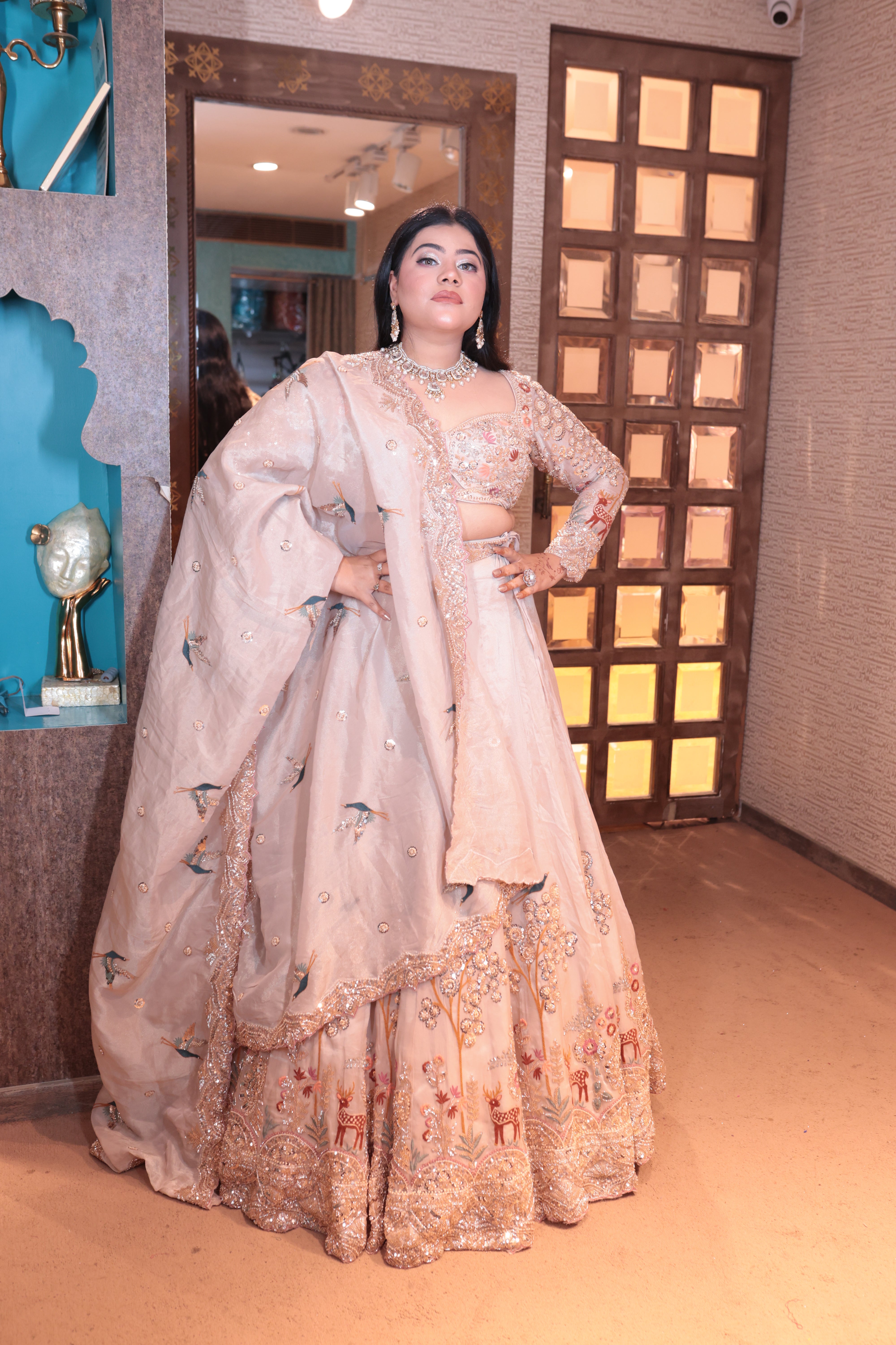 Blush Cream Embellished Lehenga with Nature Motifs (2206 M-107) Main image