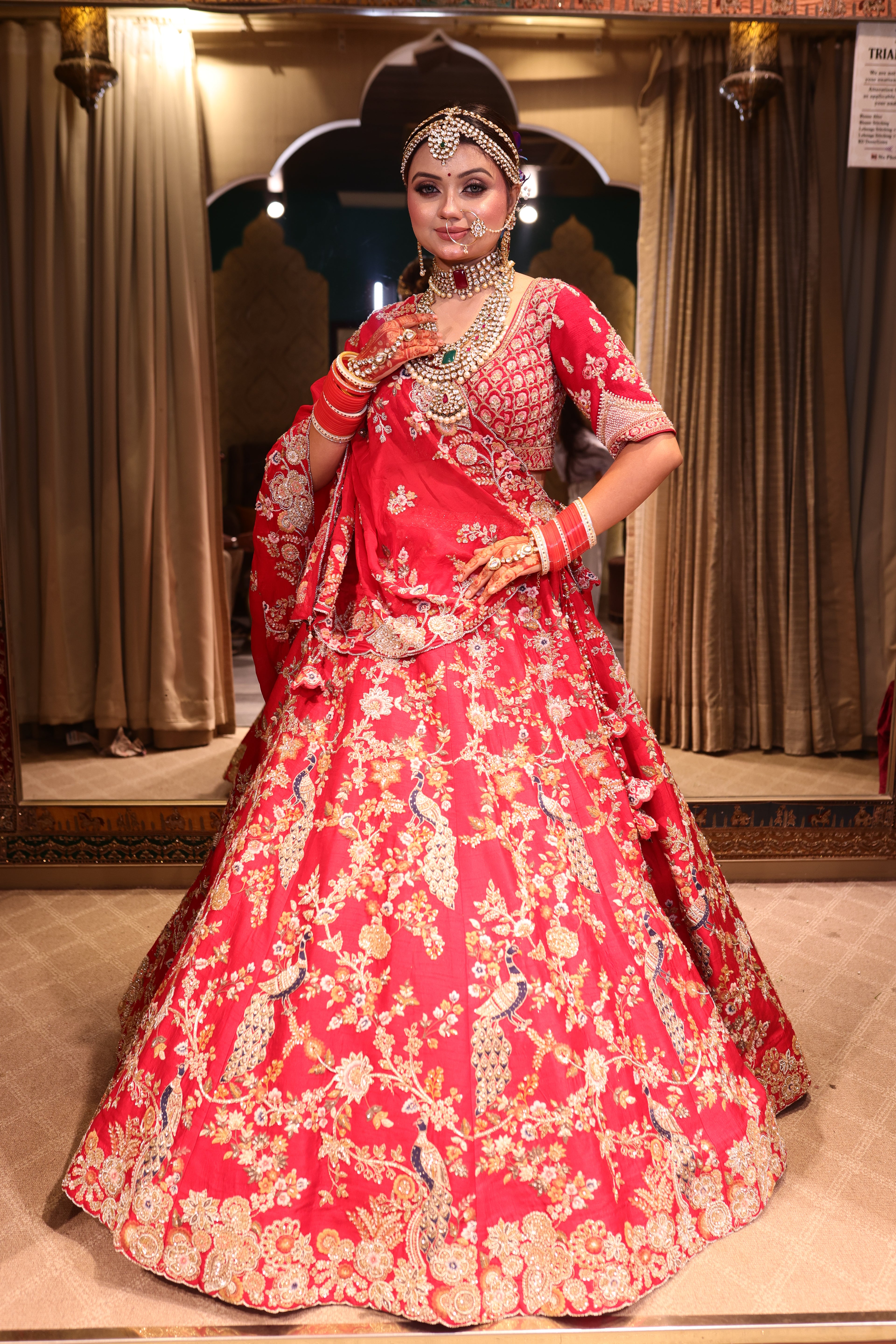 Scarlet Peacock Red Bridal Lehenga(SAR996 B-122)