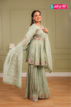 Floral Green Embroidered Sharara Suit (12049 GS-104)