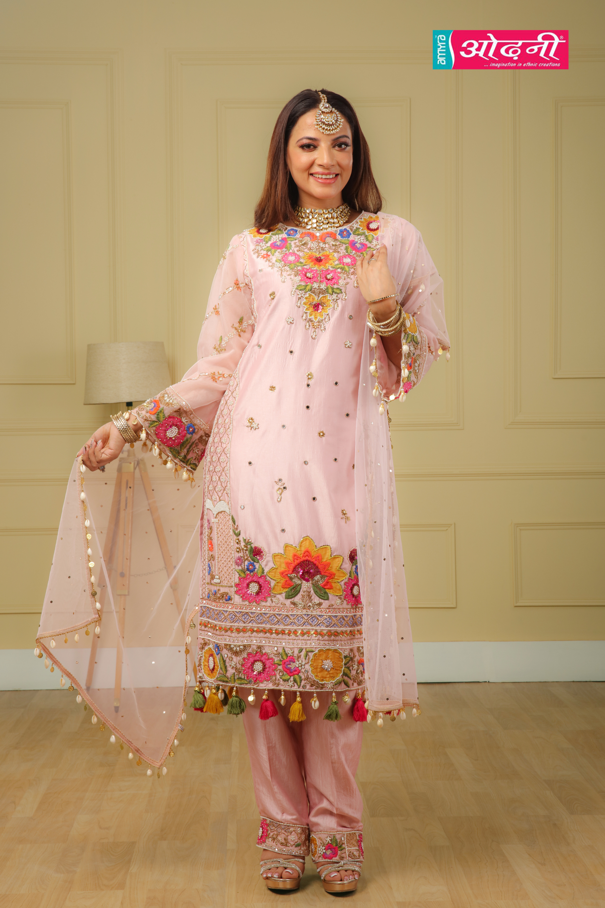 Flowery Pink Embroidered Suit (762-L D-17) Main image