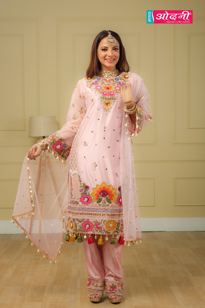 Flowery Pink Embroidered Suit (762-L D-17)