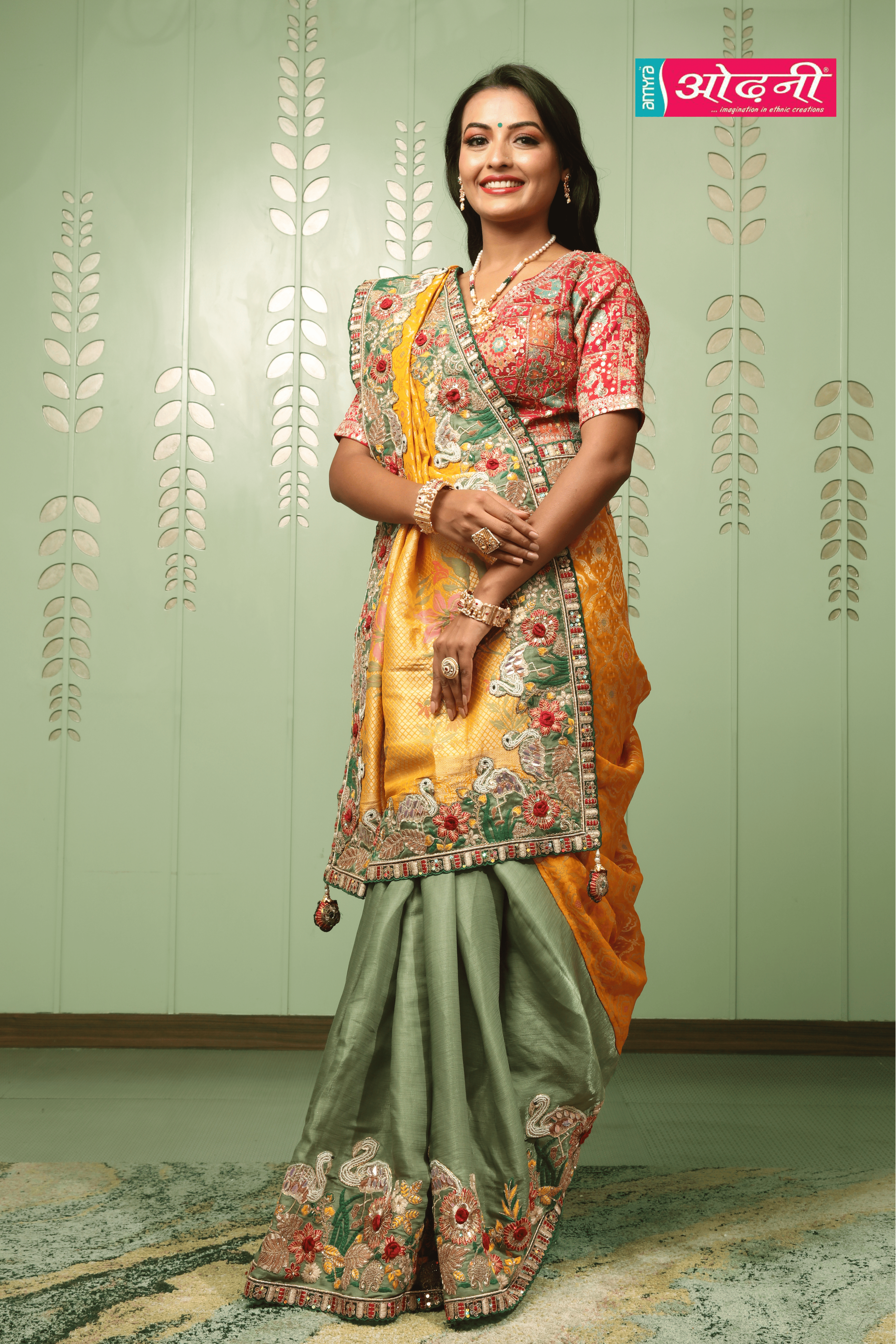 Marigold Grandeur Hand-Embroidered Saree (14166 GS-33)
