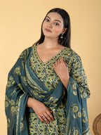Elegance Olive Floral Kurta Pant Set