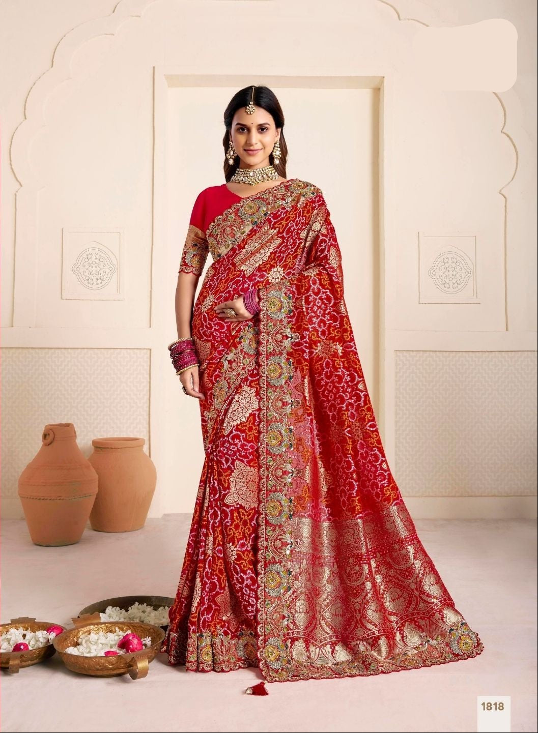 Roshini Bandhani Heritage Saree
