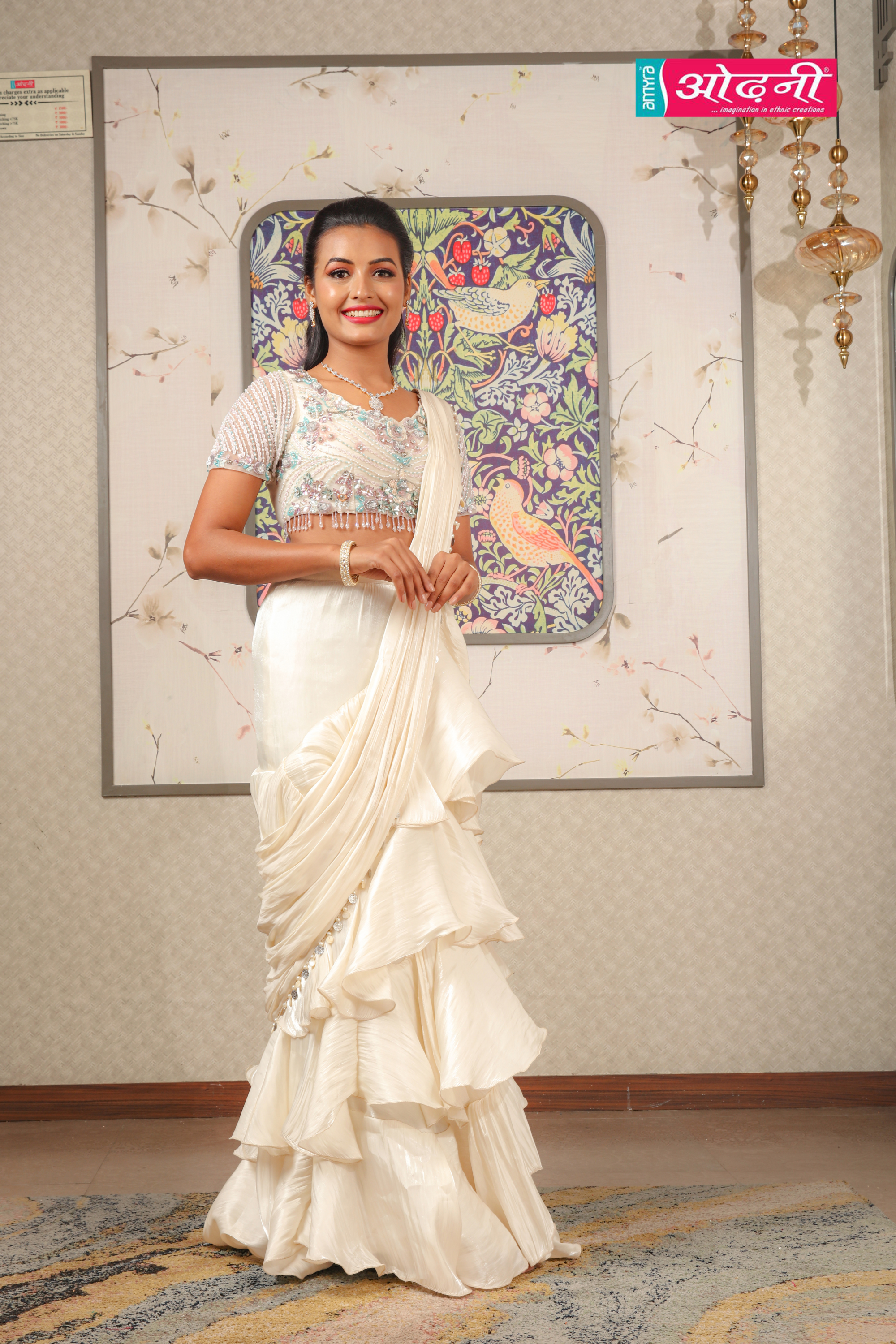 Ivory Ruffle Dream Drape Saree (ZW-4336 D-4) Main image