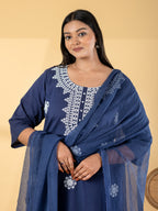 Indigo Starburst Chanderi Suit Set