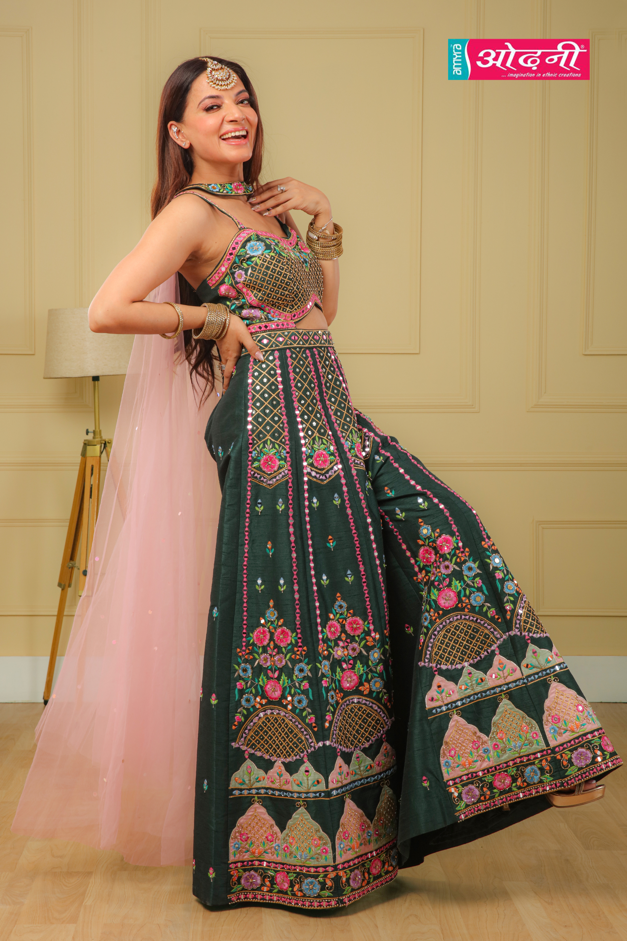 Emerald Mirror Work Jumpsuit (JV-1632 D-86) Main image