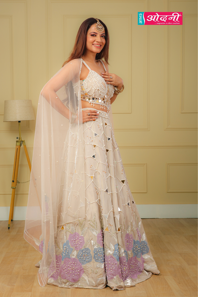 Ivory Pink Mirror-Work Lehenga (2637 M-87)