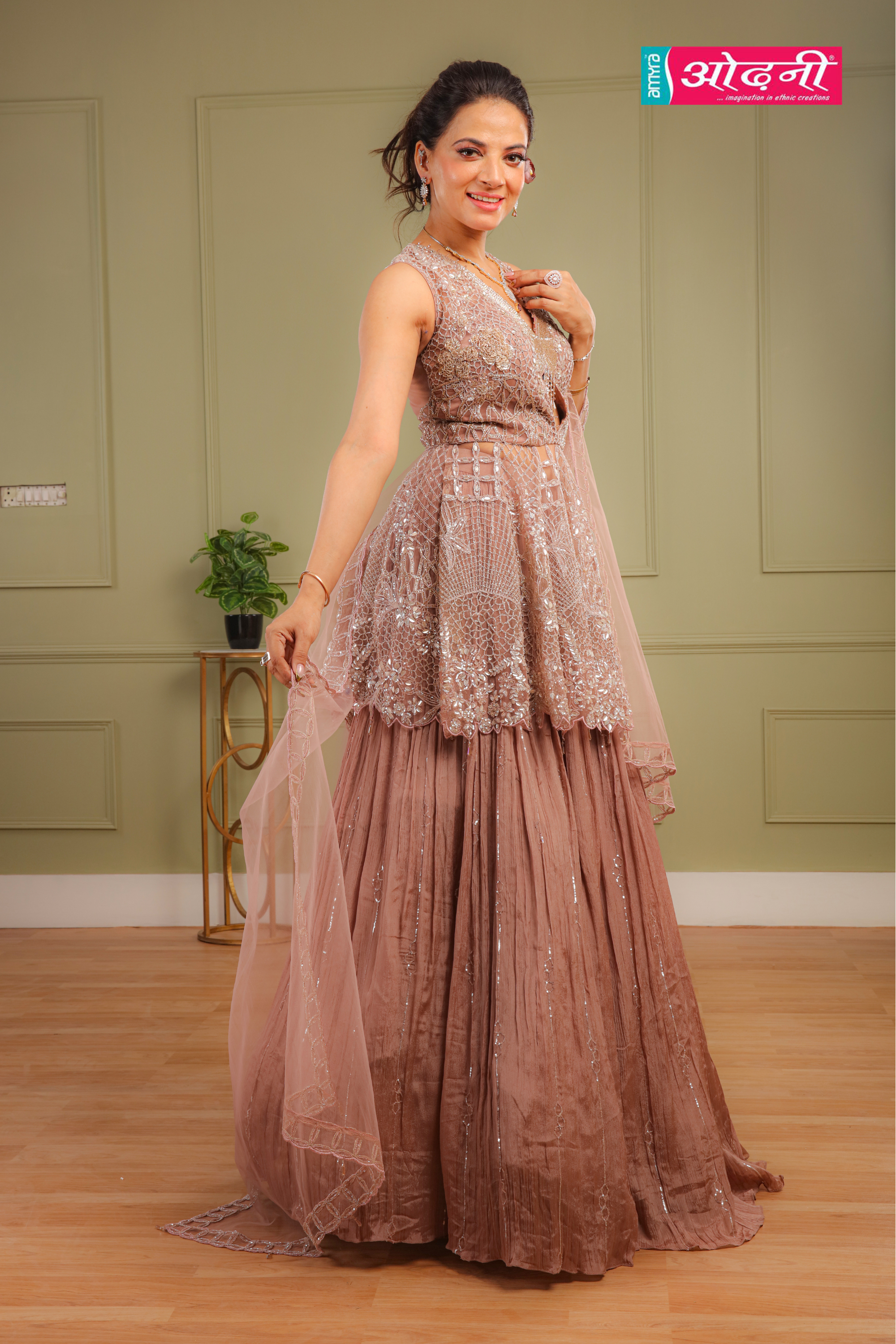 Mauve Layered Anarkali Short kurti and skirt (SA-23143 D-71) Secondary image