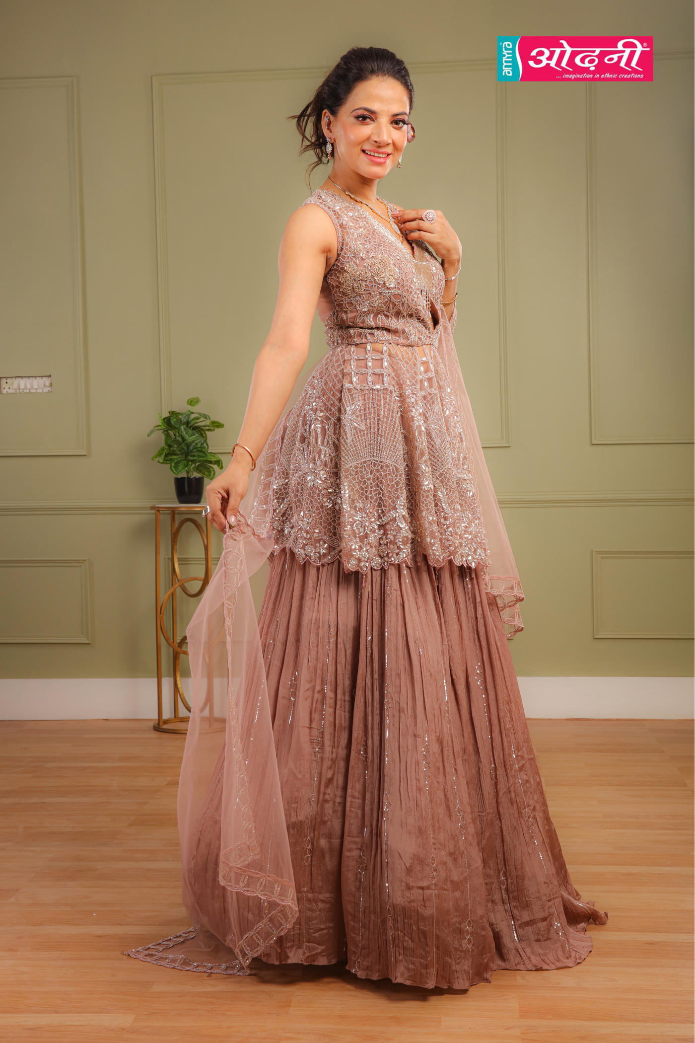 Mauve Layered Anarkali Short kurti and skirt (SA-23143 D-71)