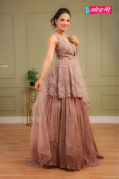 Mauve Layered Anarkali Short kurti and skirt (SA-23143 D-71)