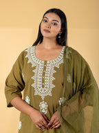 Olive Bloom: Chanderi Silk Suit Set