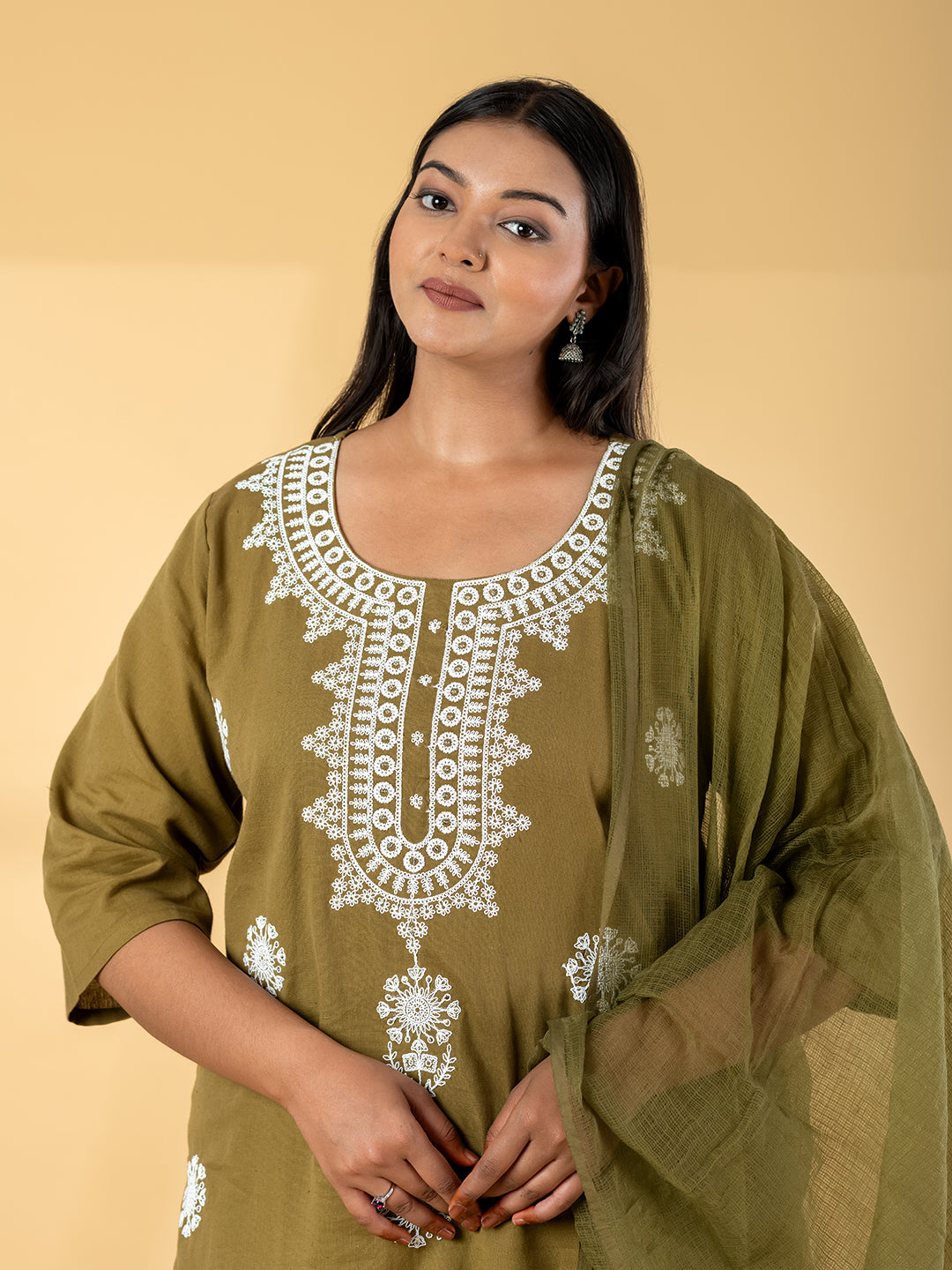Olive Bloom: Chanderi Silk Suit Set