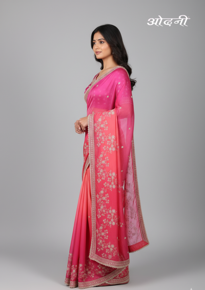 Pink Ombre Georgette Saree with Floral Embroidery 
(S10103 B-84)