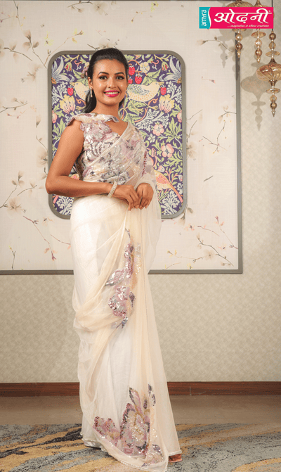 Ivory Illusion Sequin Saree (KS-25-18 D-104)