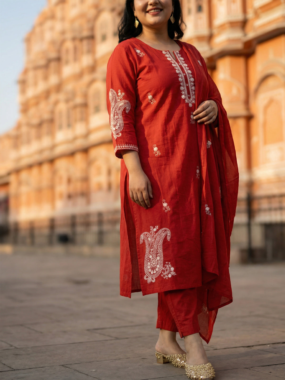 Crimson Heritage: Cotton Suit Set