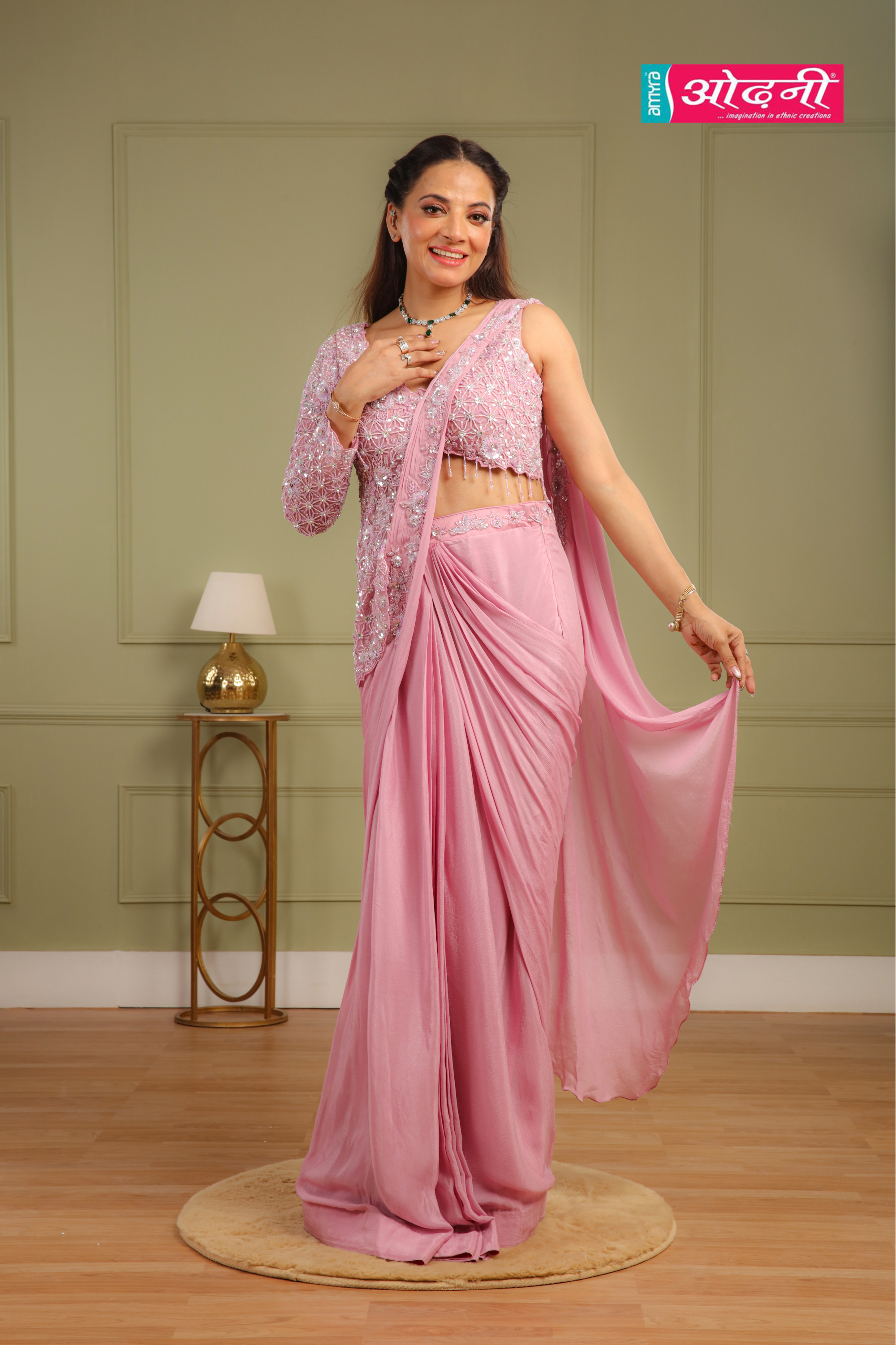 Pinky Bead Embellished Drape Saree (DY45 D-67)