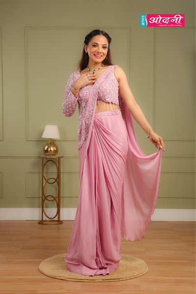 Pinky Bead Embellished Drape Saree (DY45 D-67)