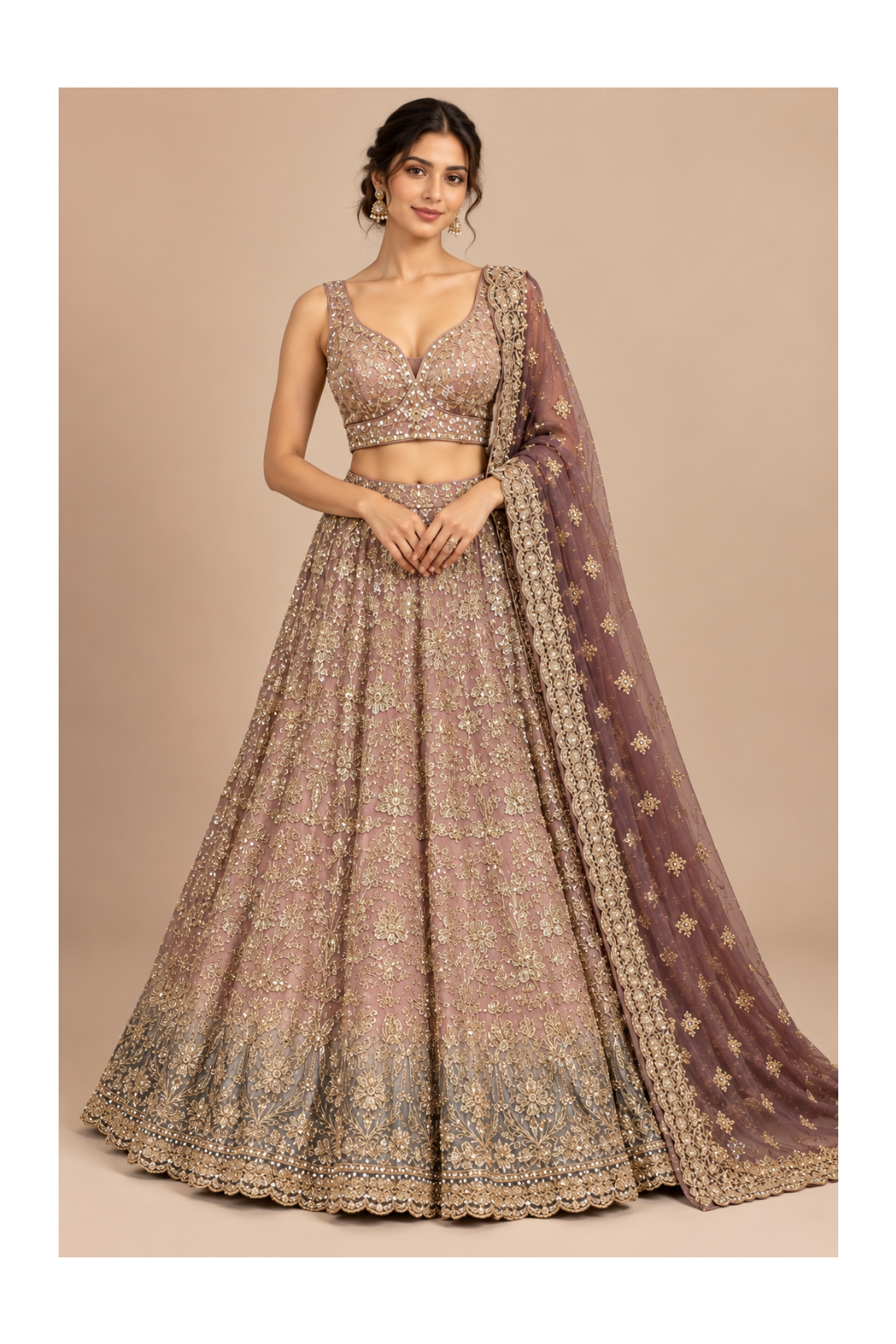 Dusty Lilac-Mauve Ombre Kalidar Lehenga, Bustier Main image