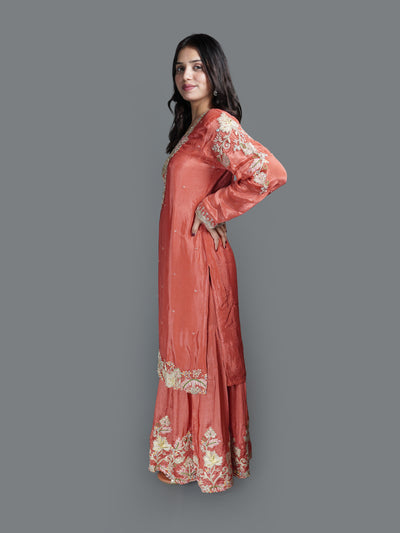 Terracotta Bloom Sharara Set (3619 GA-22)